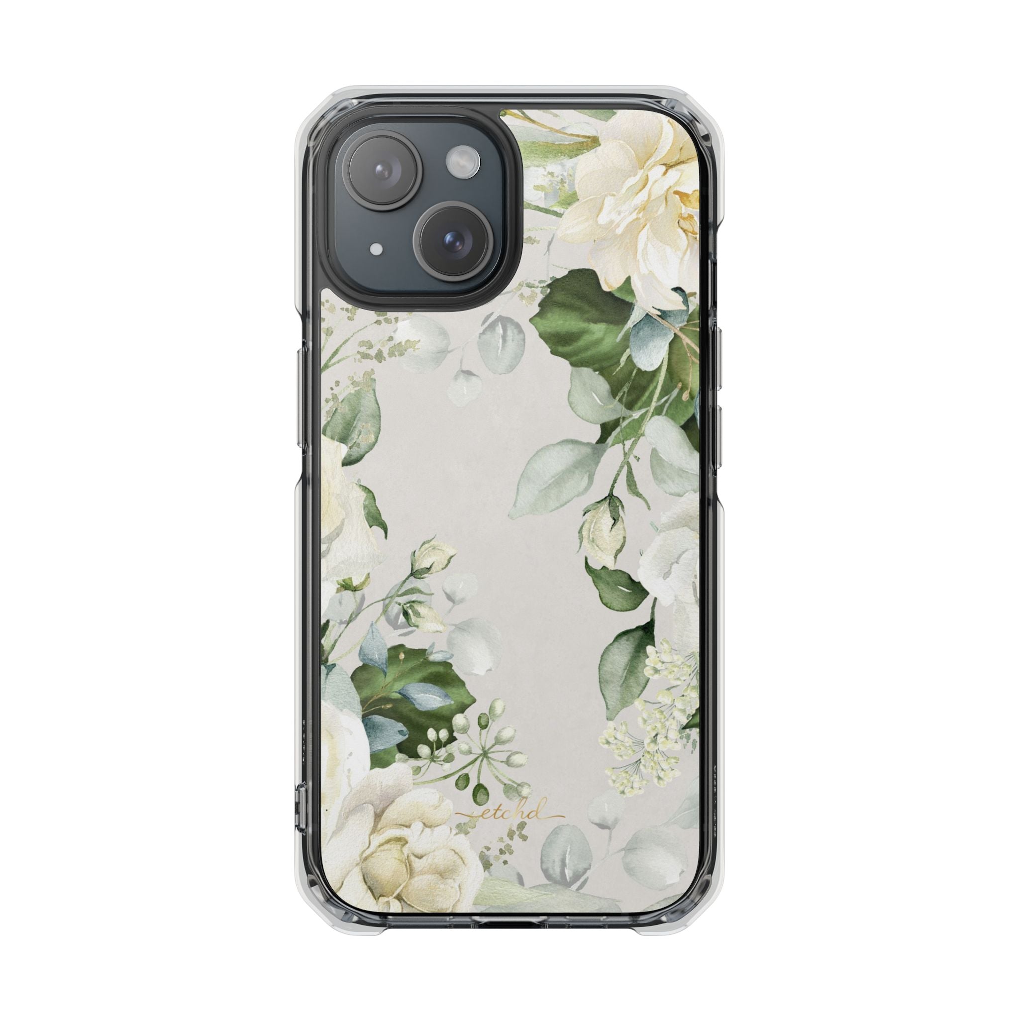 White Roses Clear Magnetic Phone Case by etchd, view 2