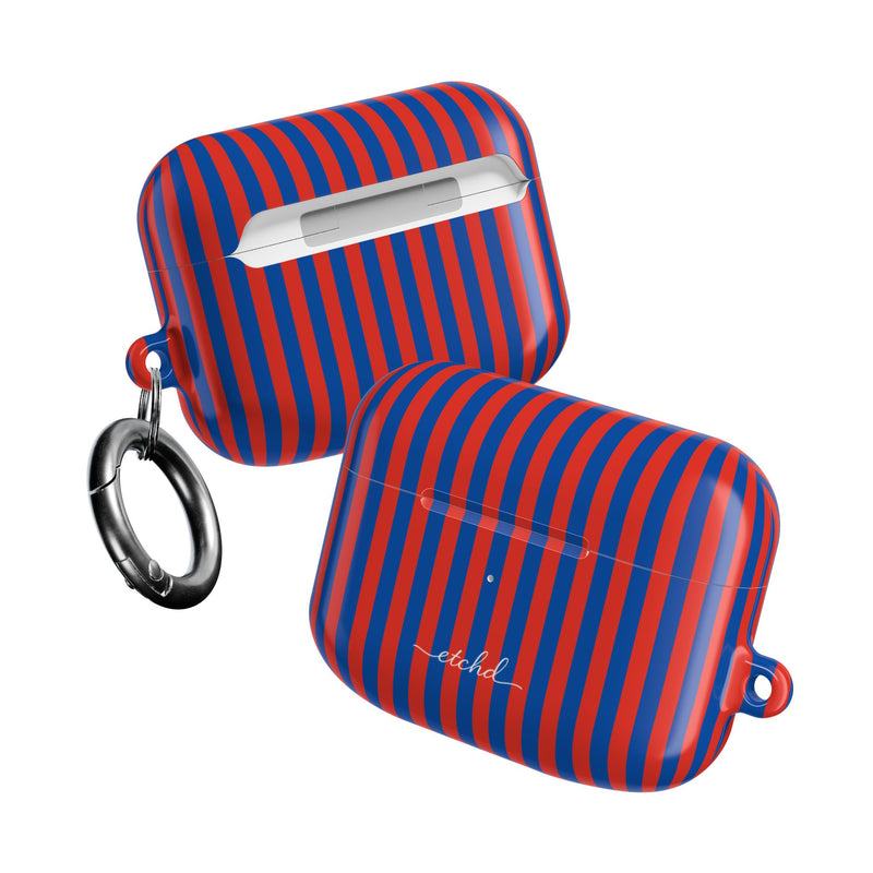Cobalt & Poppy Striped AirPod Case by etchd, view 10