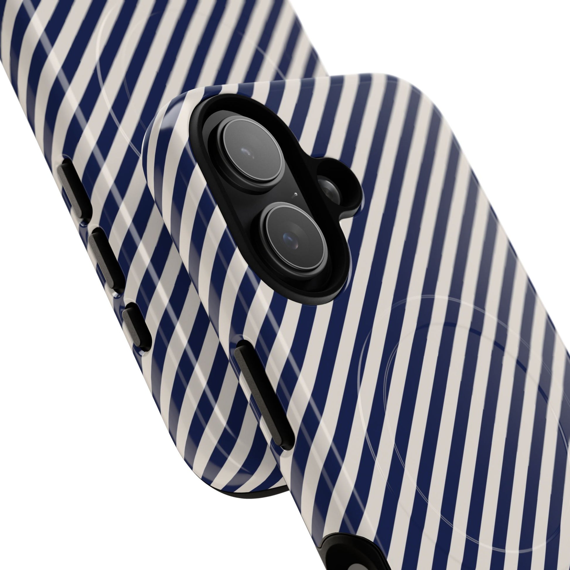 Navy & Cream Striped Diagonal Magnetic Phone Case by etchd, view 87