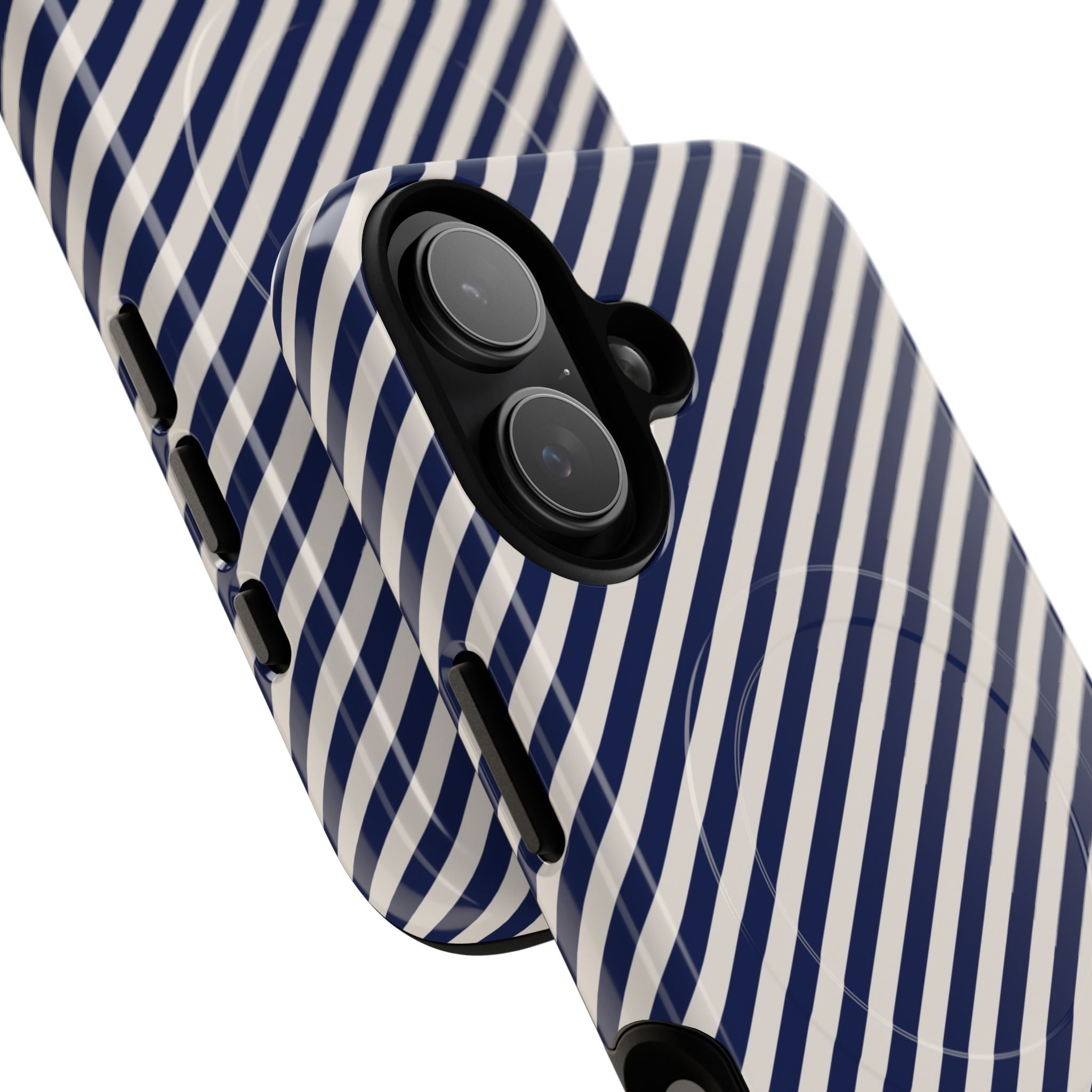 Navy & Cream Striped Diagonal Magnetic Phone Case by etchd, view 87