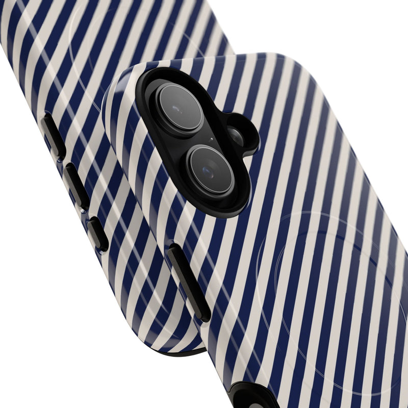 Navy & Cream Striped Diagonal Magnetic Phone Case by etchd, view 87