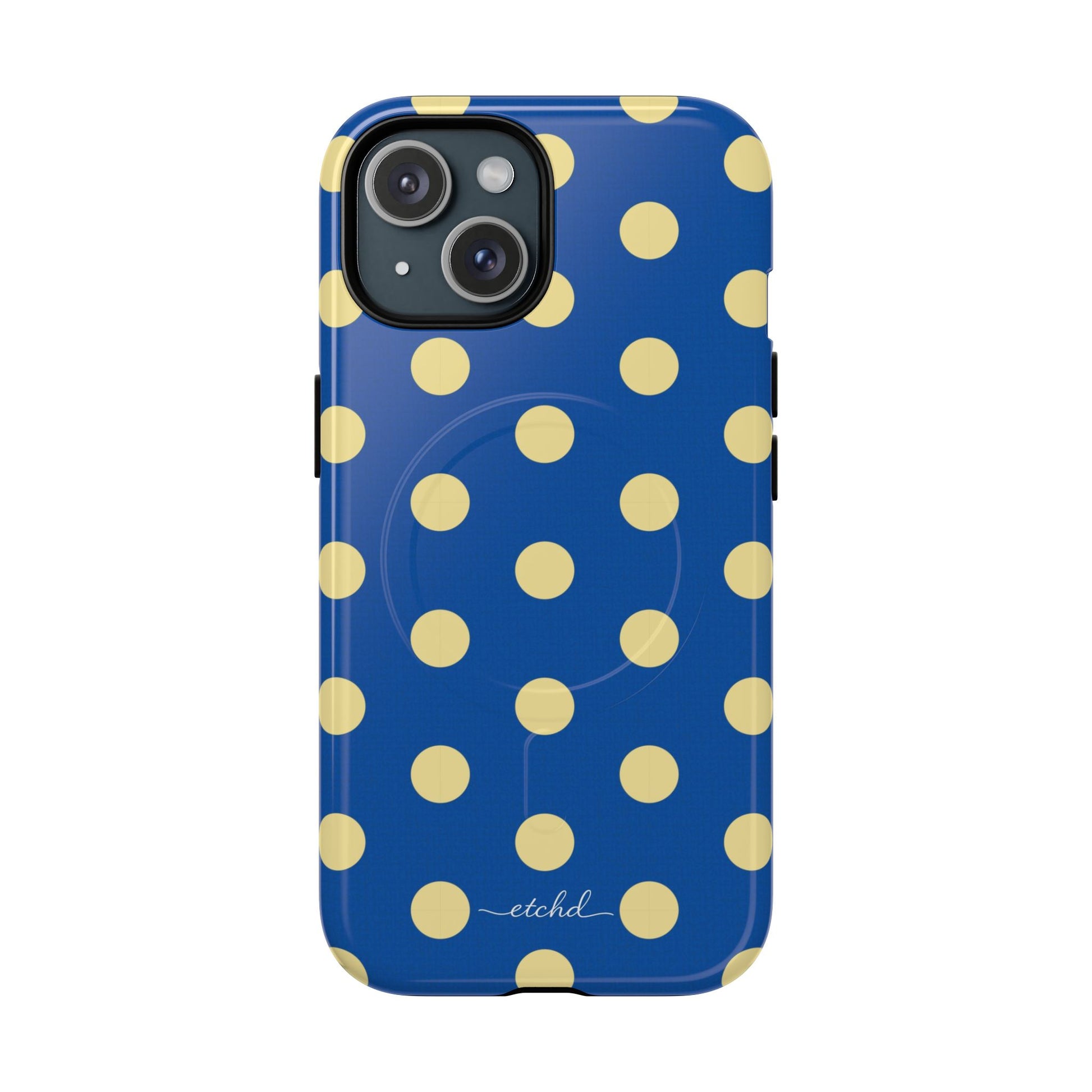 Butter And Cobalt Polka Dot Magnetic Phone Case by etchd, view 2
