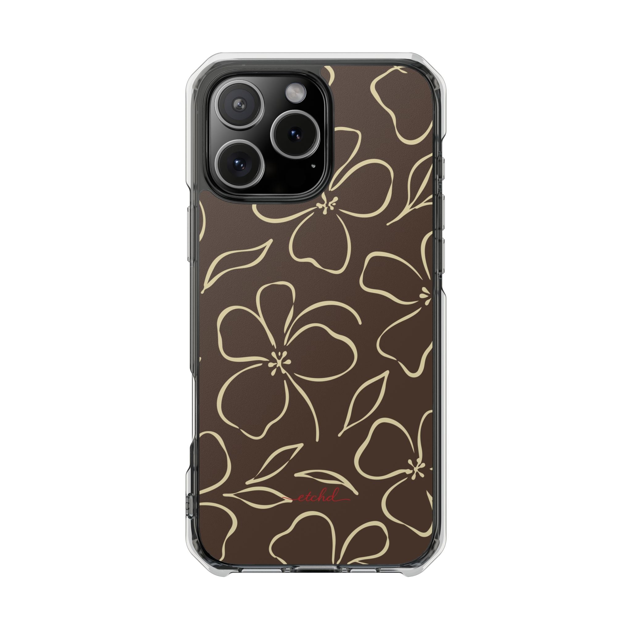 Butter & Brown Floral Funda transparente magnética para móvil de etchd