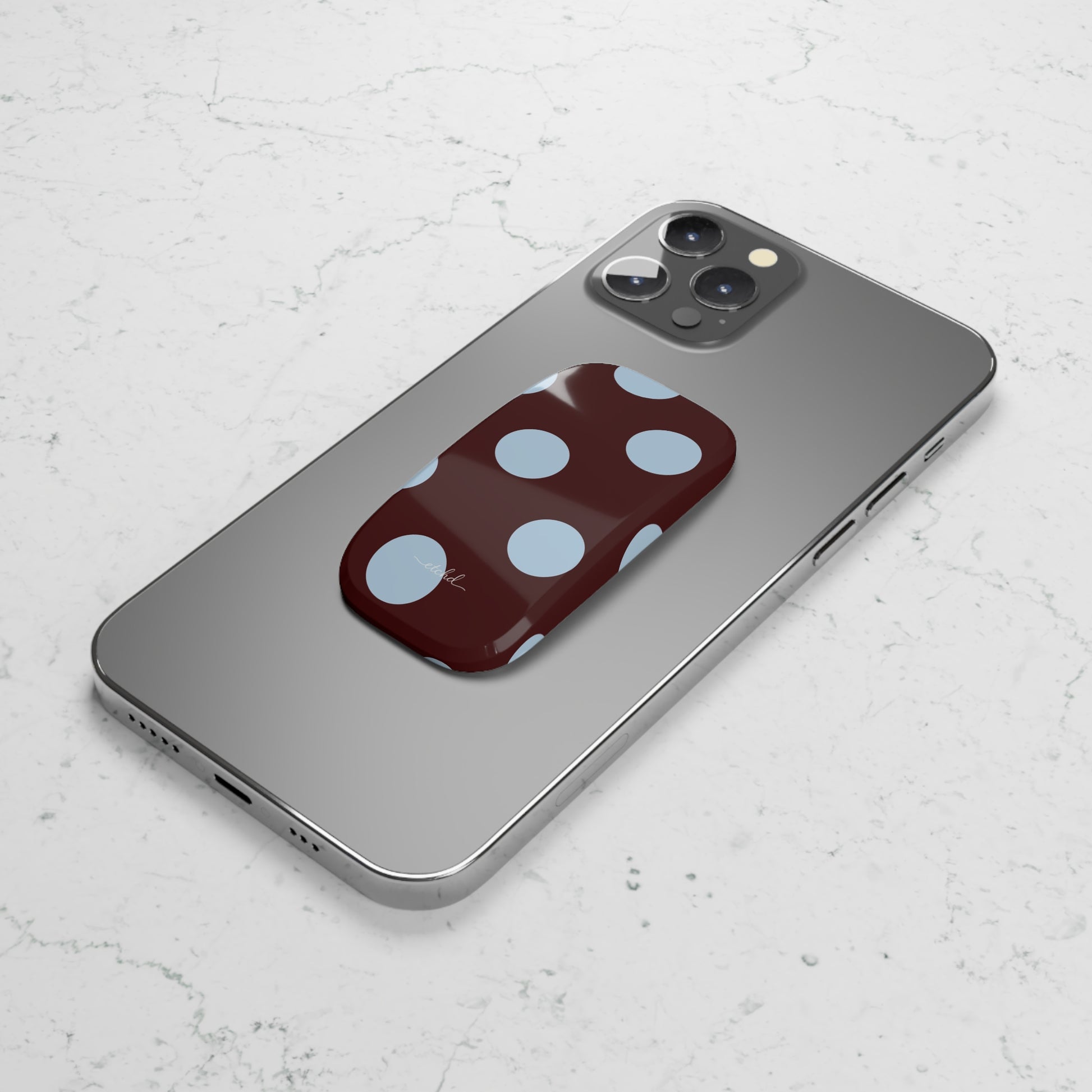 Cherry & Blue Polka Dot Click-On Phone Grip by etchd, view 4