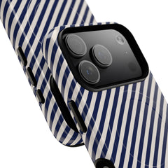 Navy & Cream Striped Diagonal Magnetic Phone Case by etchd, view 99