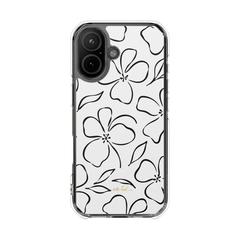 White & Black Floral Clear Magnetic Phone Case by etchd, view 13