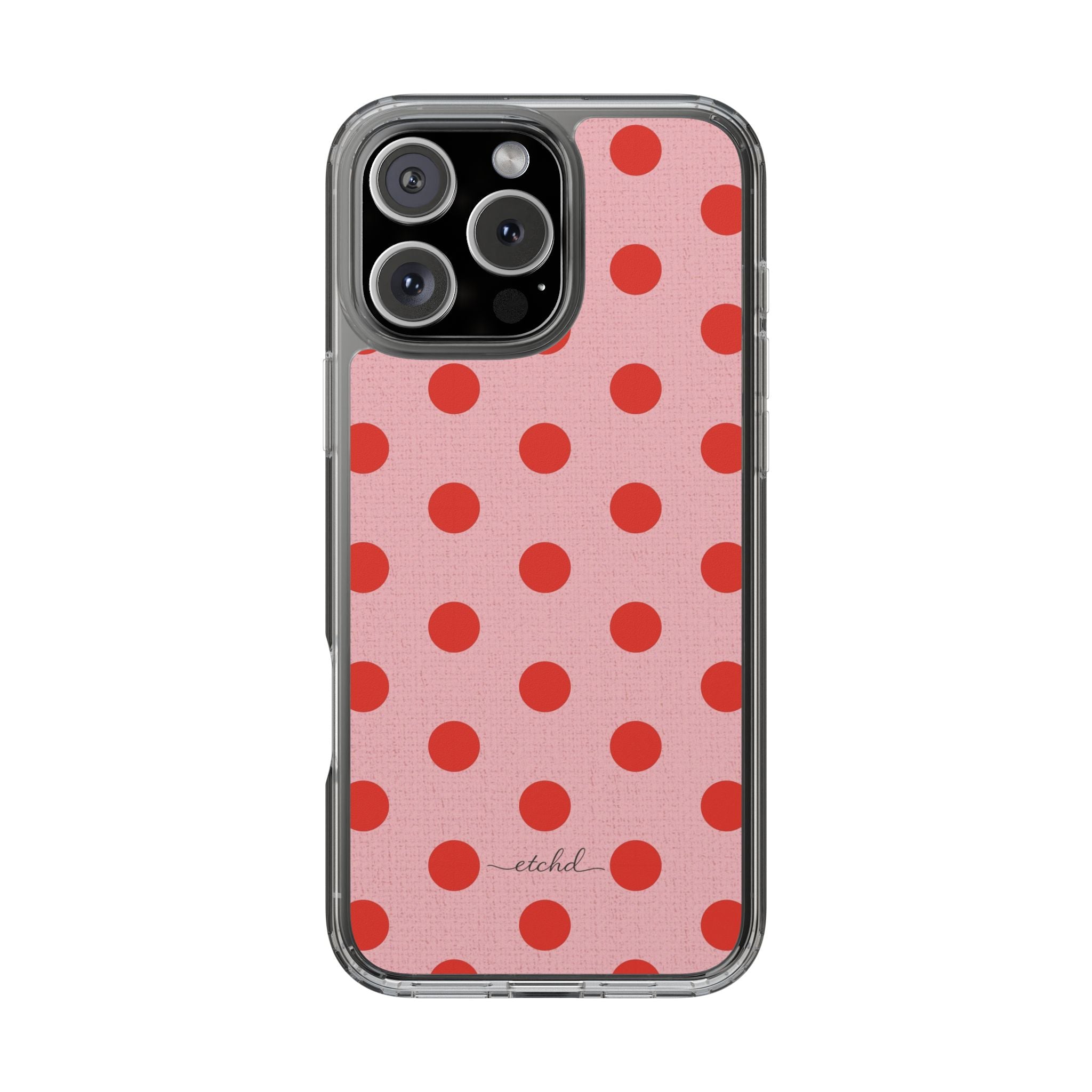 Poppy And Blush Polka Dot Clear Phone Case by etchd