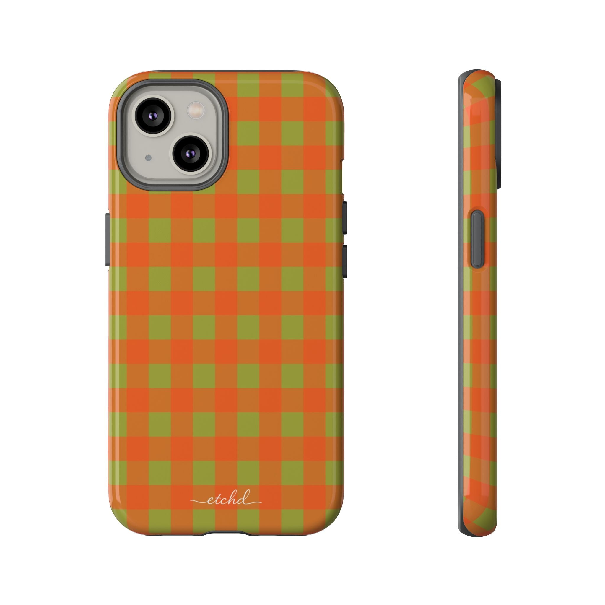 Persimmon & Wasabi Gingham Phone Case by etchd, view 2