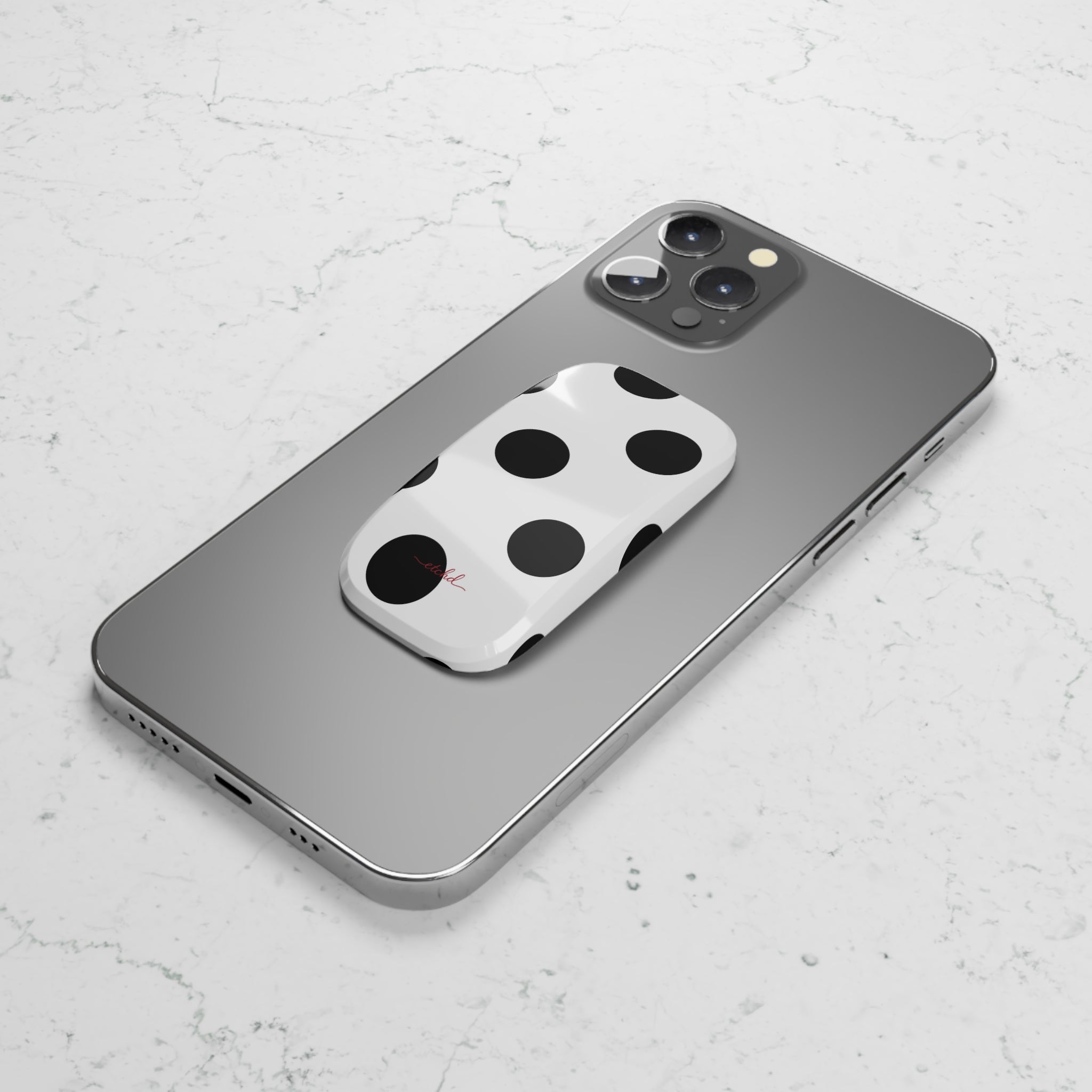Black & White Polka Dot Click-On Phone Grip by etchd, view 4