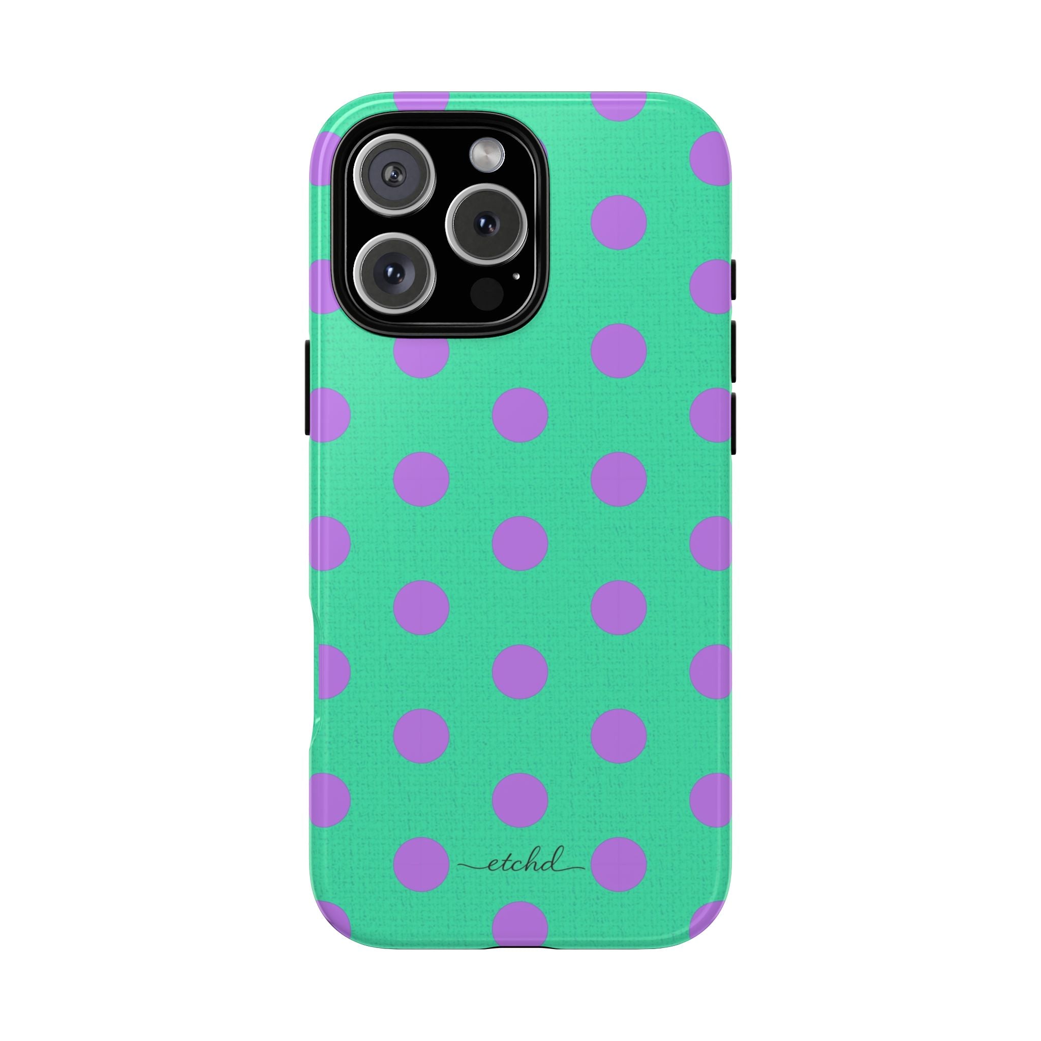 Lilac And Hypermint Polka Dot Phone Case by etchd
