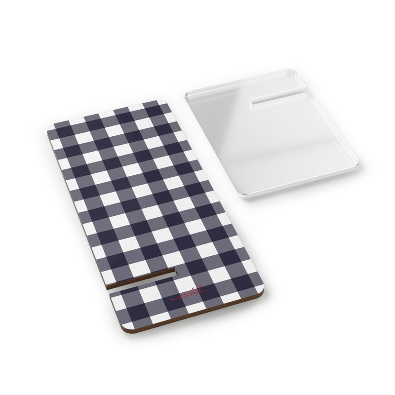 White & Navy Gingham Phone Stand by etchd, view 2
