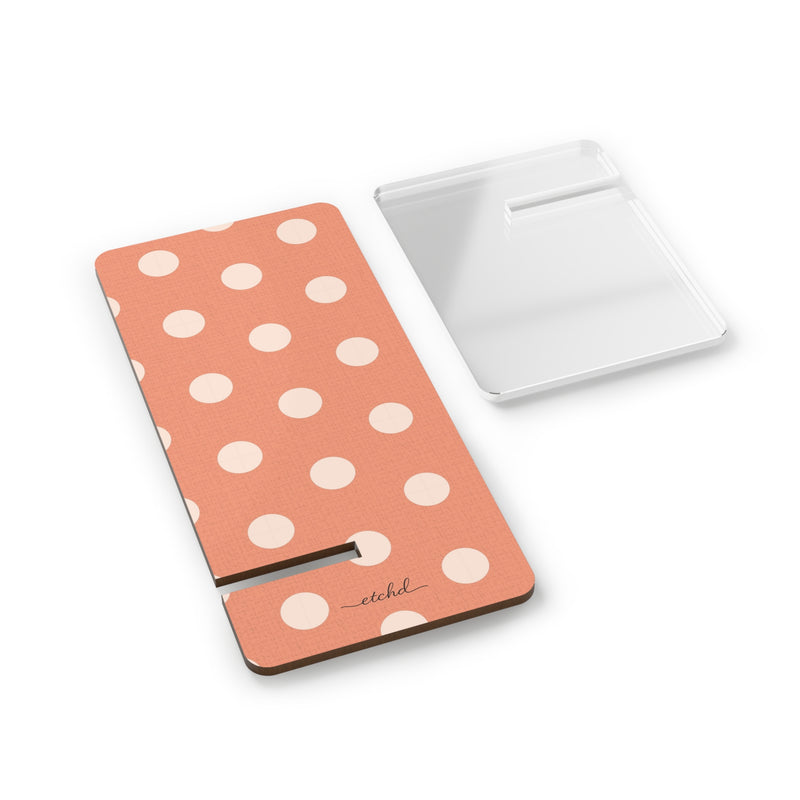 Cream & Coral Polka Dot Phone Stand by etchd, view 2