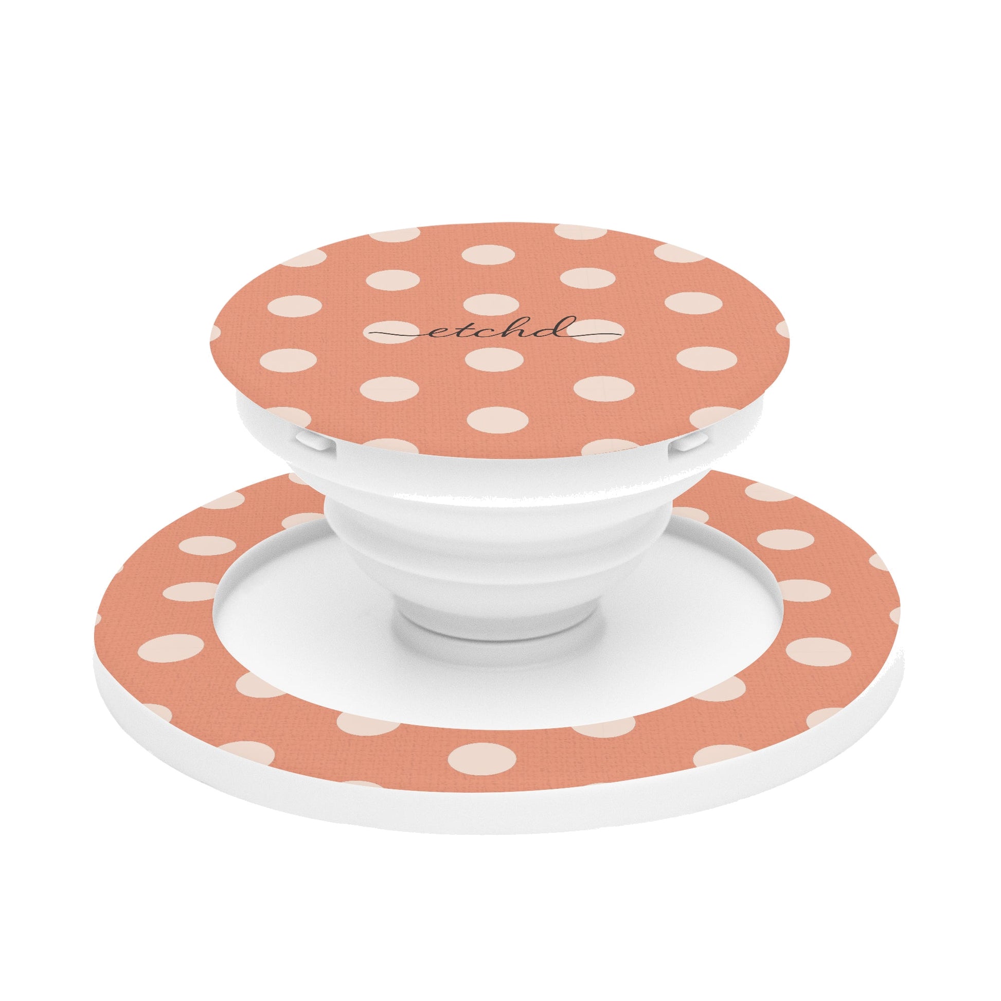 Cream & Coral Polka Dot Phone Grip And Stand by etchd