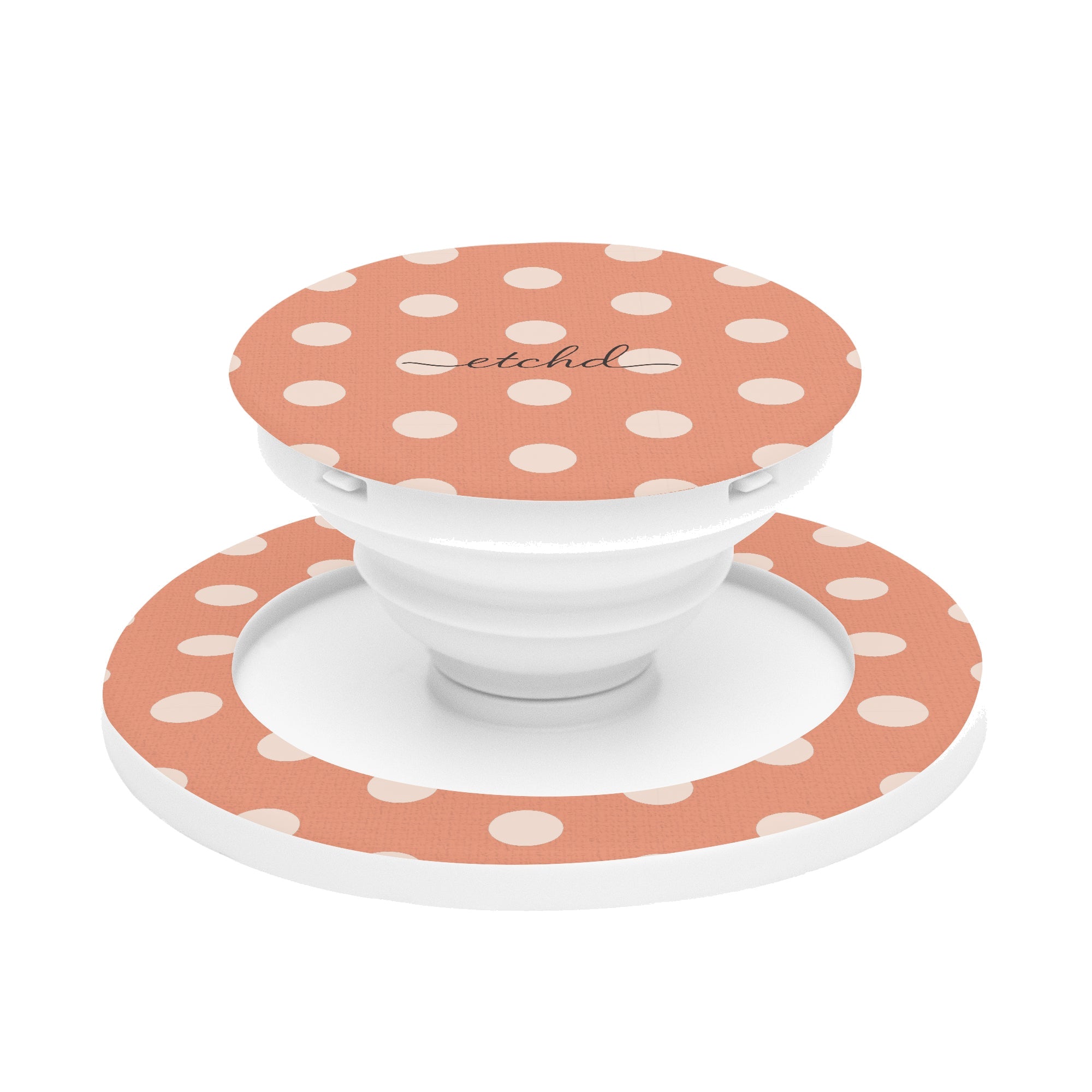 Cream & Coral Polka Dot Phone Grip And Stand by etchd