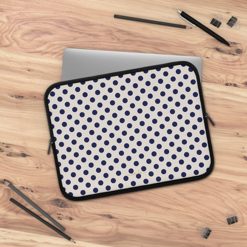 Navy & Cream Polka Dot Laptop Sleeve-zoom-