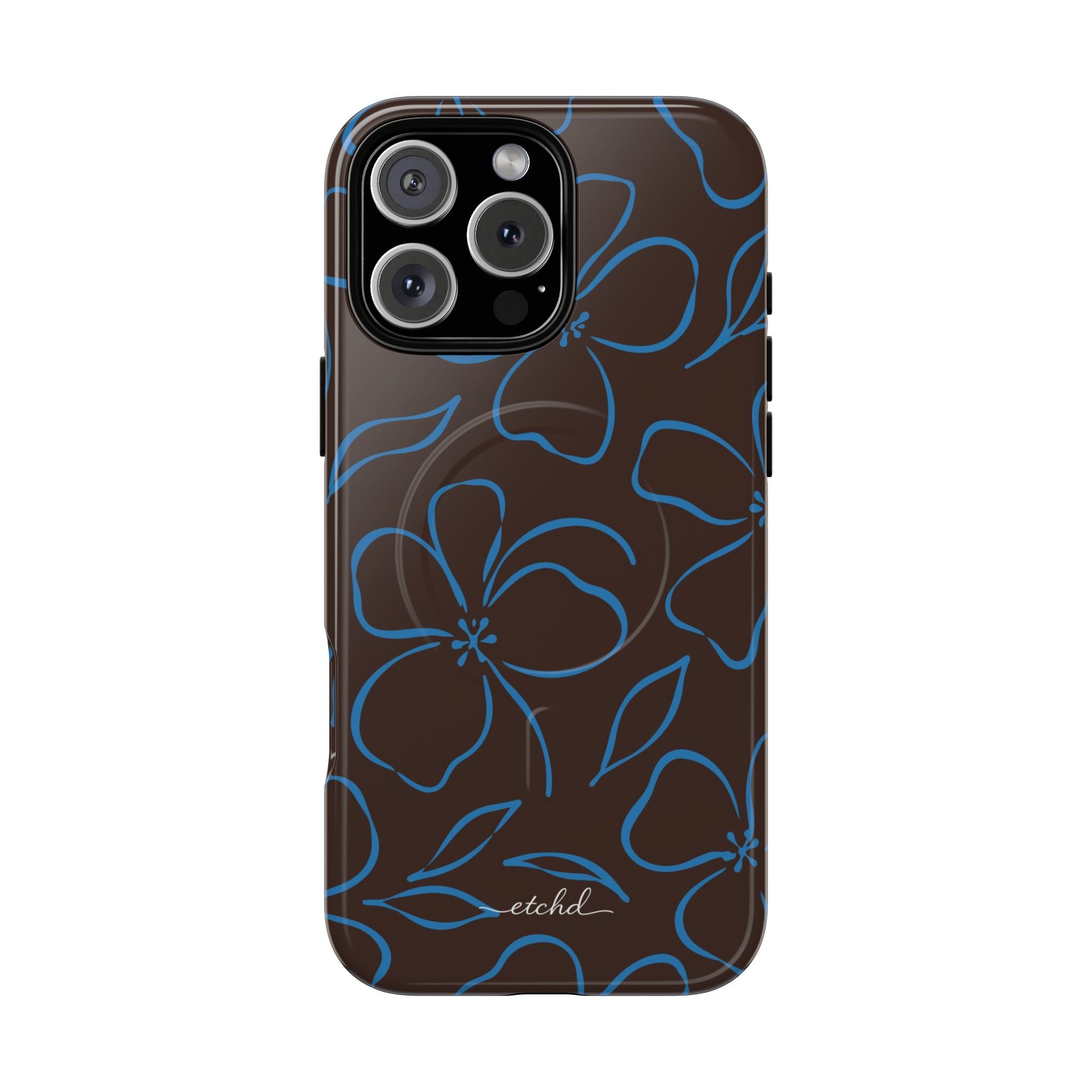 Espresso & Cerulean Floral Funda magnética para móvil de etchd