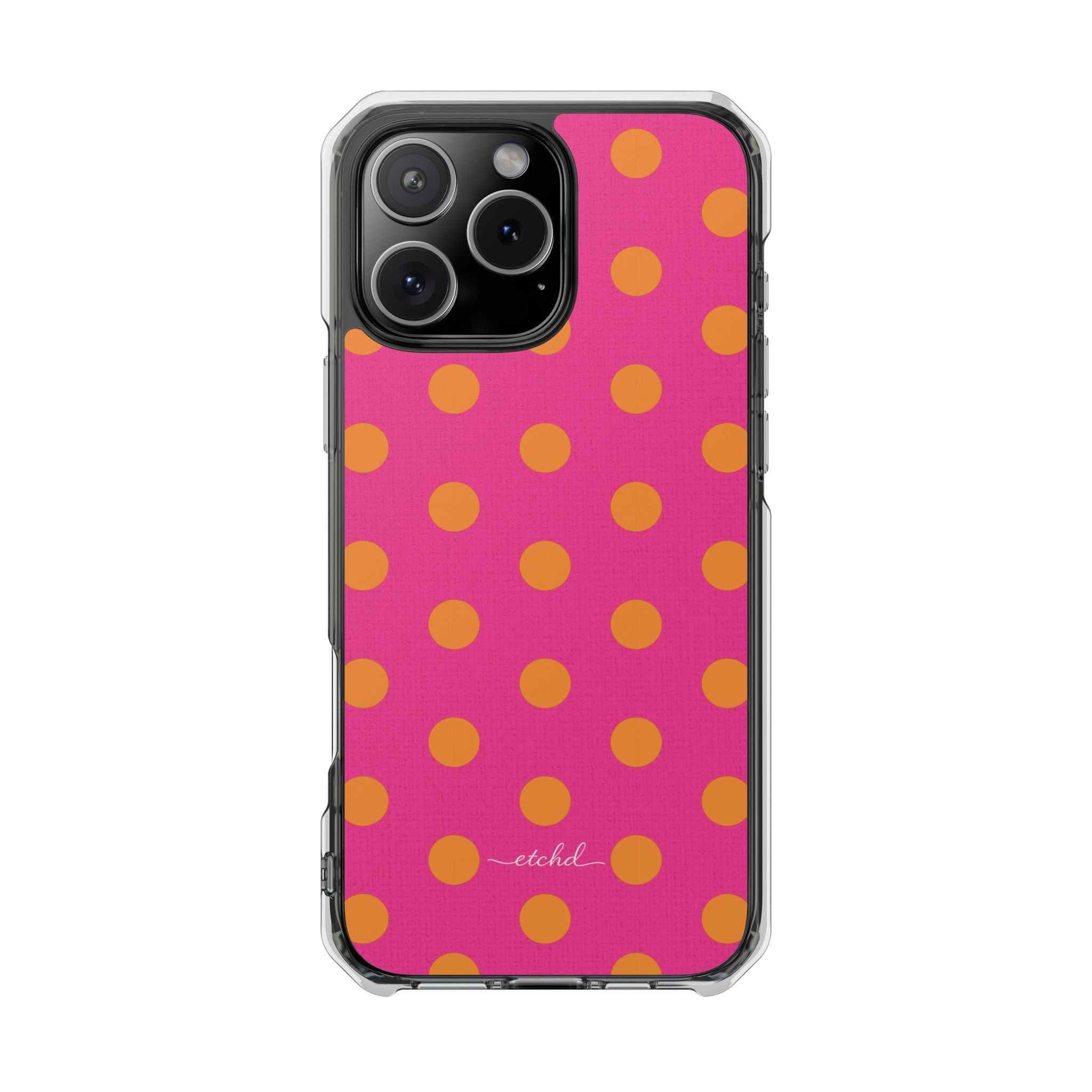 Orange And Pink Polka Dot Clear Magnetic Phone Case by etchd