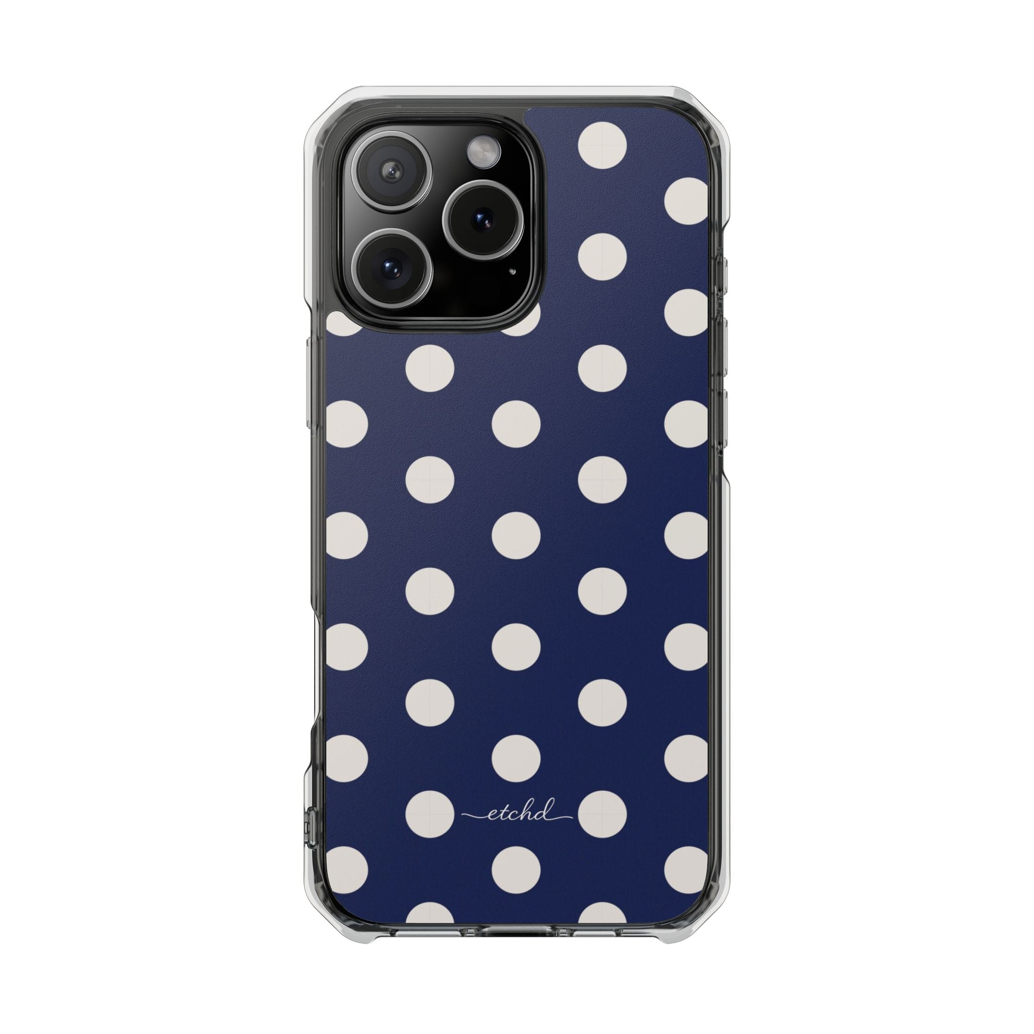 Cream & Navy Polka Dot Clear Magnetic Phone Case by etchd