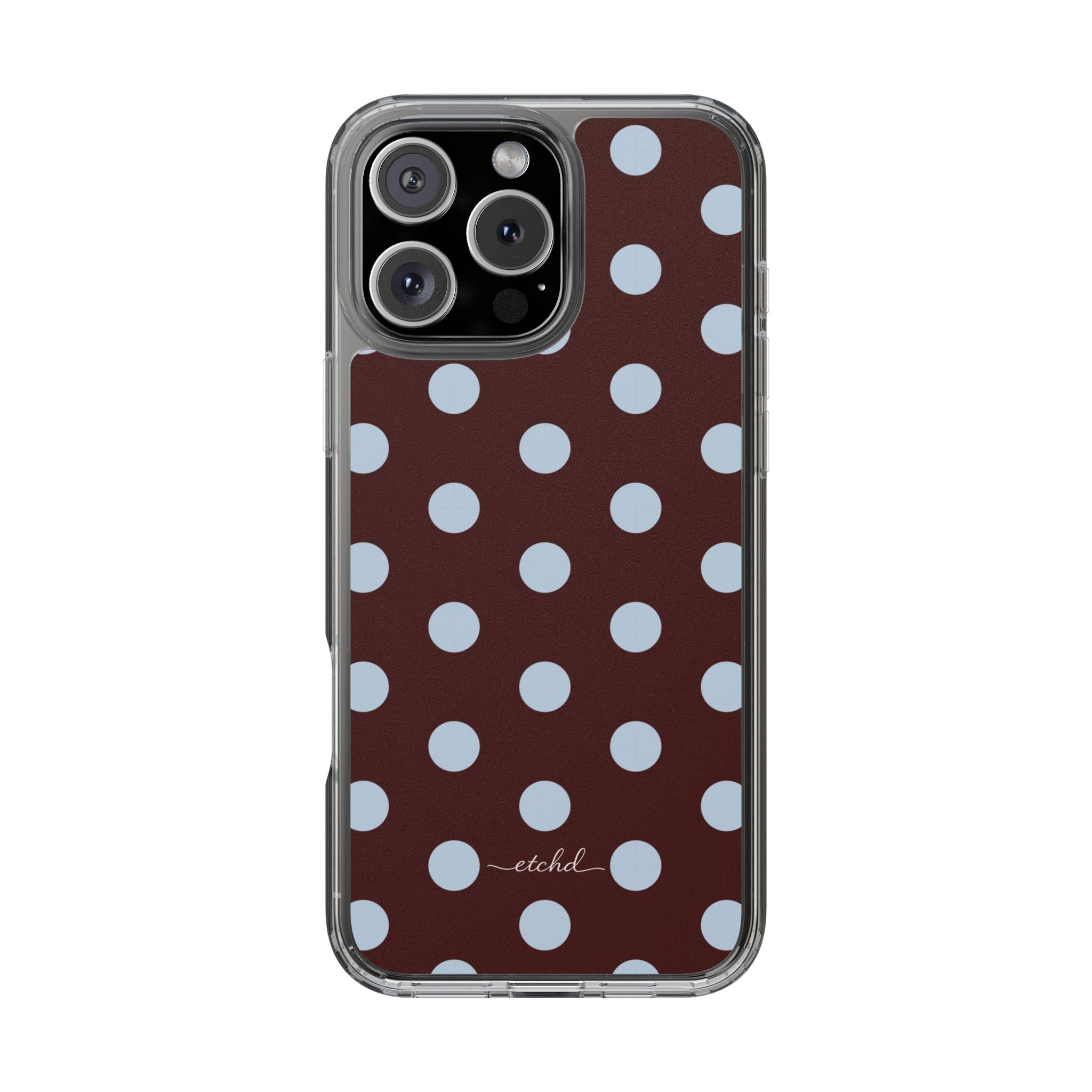 Cherry & Blue Polka Dot Clear Phone Case by etchd