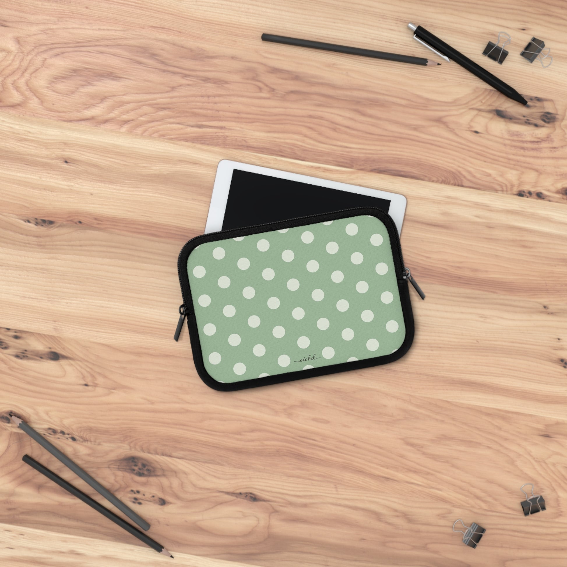 Cream & Sage Polka Dot Laptop Sleeve by etchd, view 14