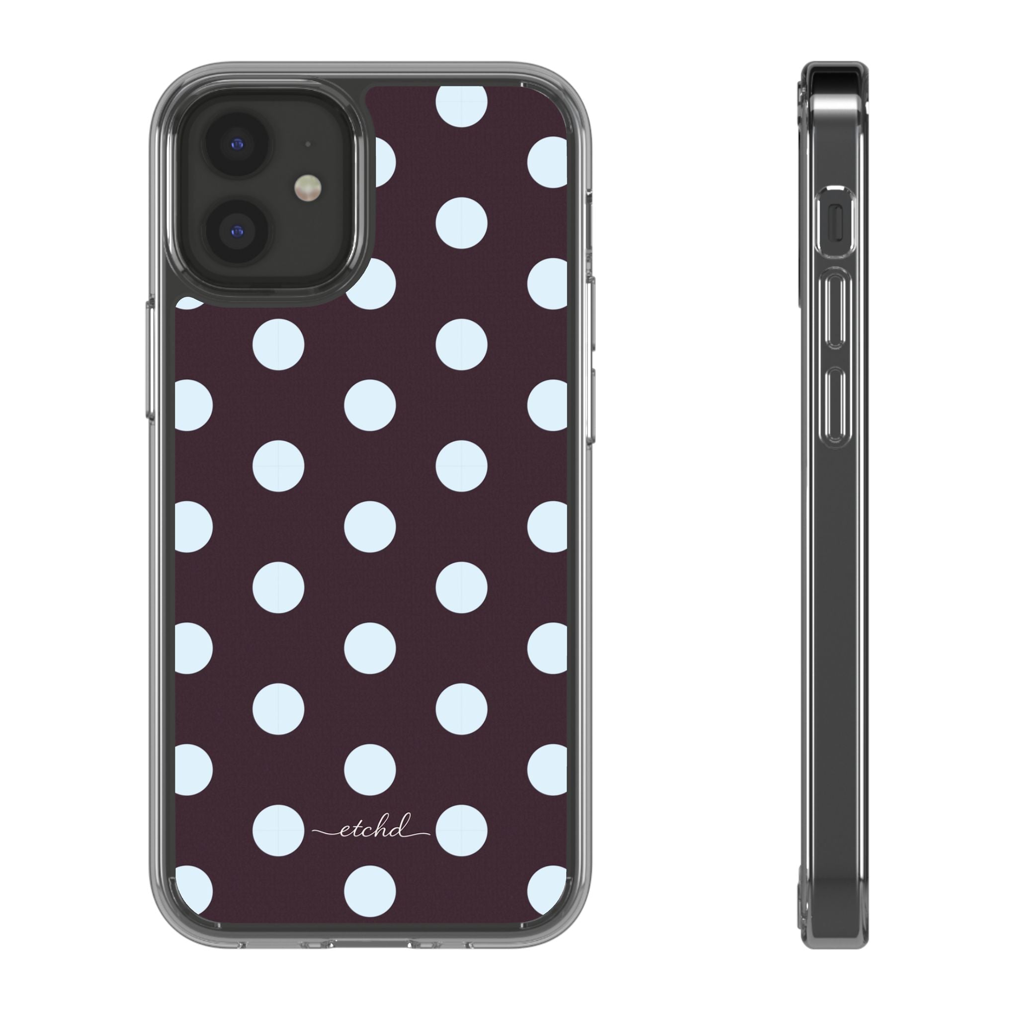 Blue & Plum Polka Dot Clear Phone Case by etchd, view 2