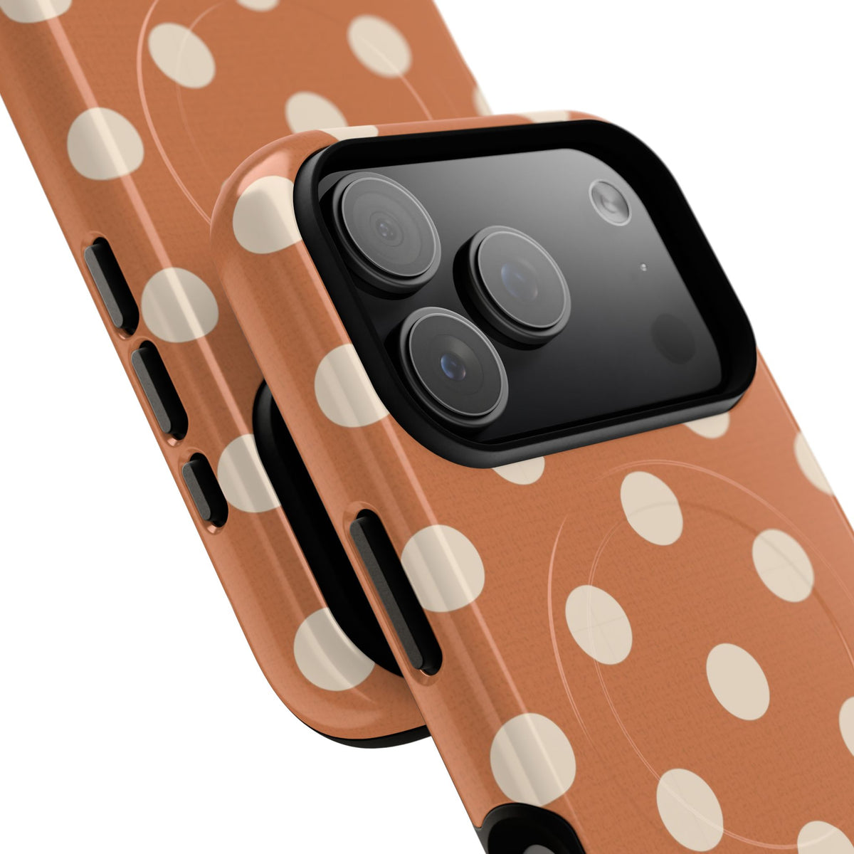 Cream & Terracotta Polka Dot Magnetic Phone Case by etchd, view 99