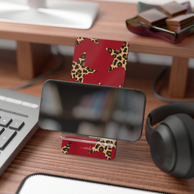 Red & Leopard Stars Phone Stand by etchd, view 4