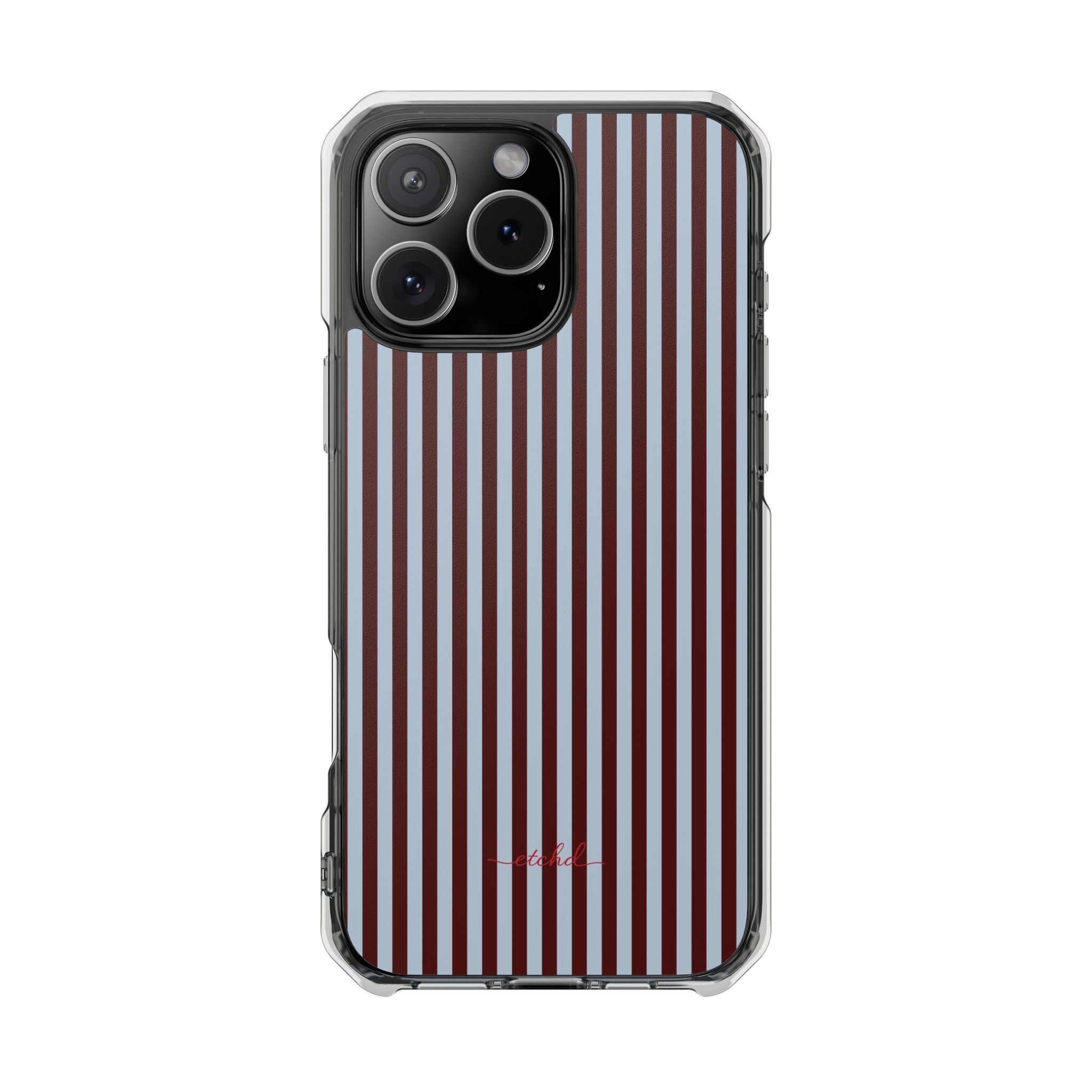 Blue & Cherry Striped Clear Magnetic Phone Case by etchd