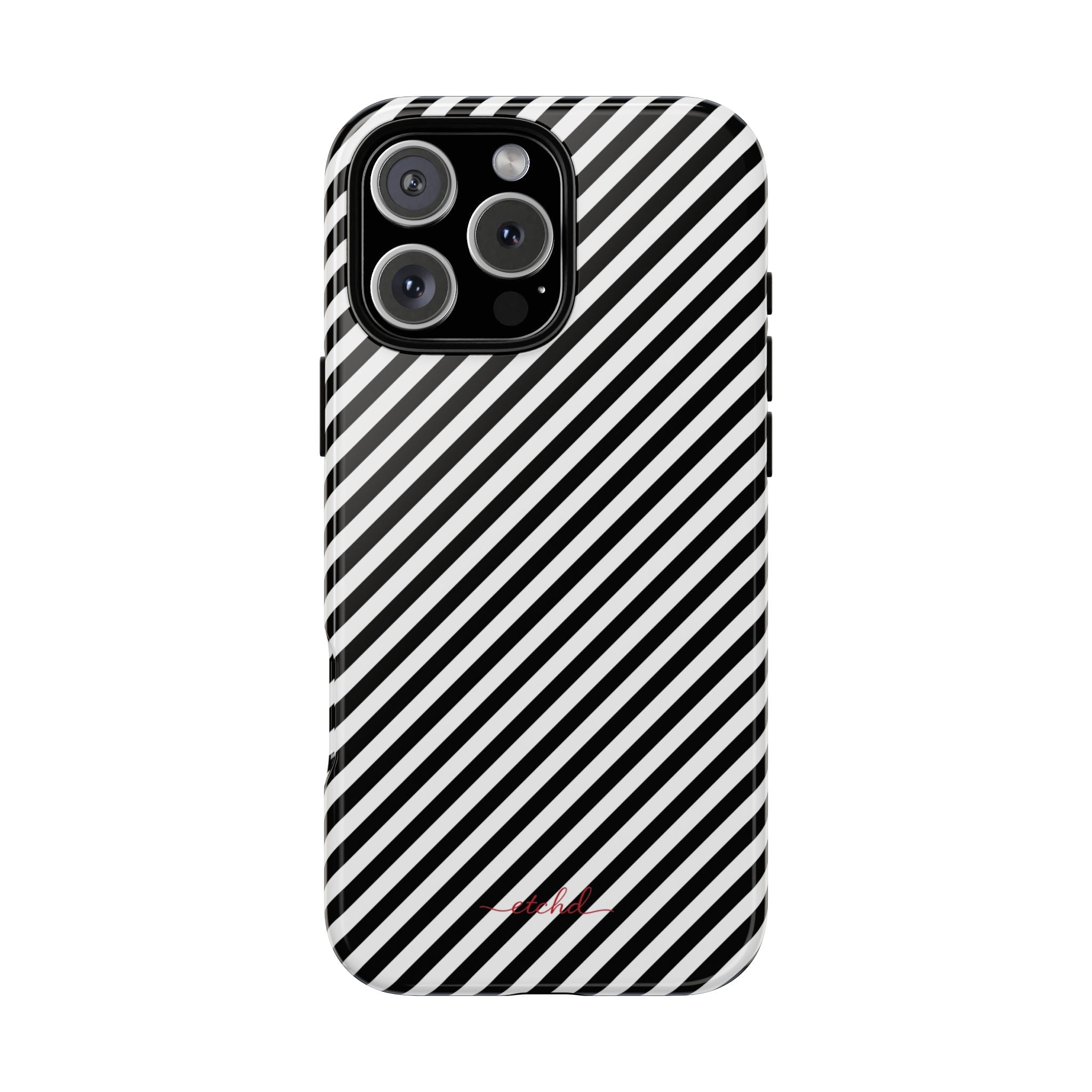Black & White Striped Diagonal Phone Case by etchd