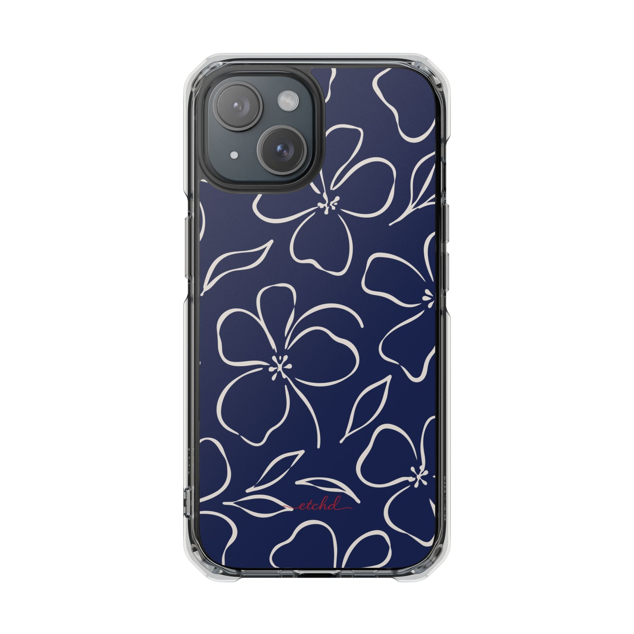 Navy & Cream Floral Funda transparente magnética para móvil de etchd, vista 2