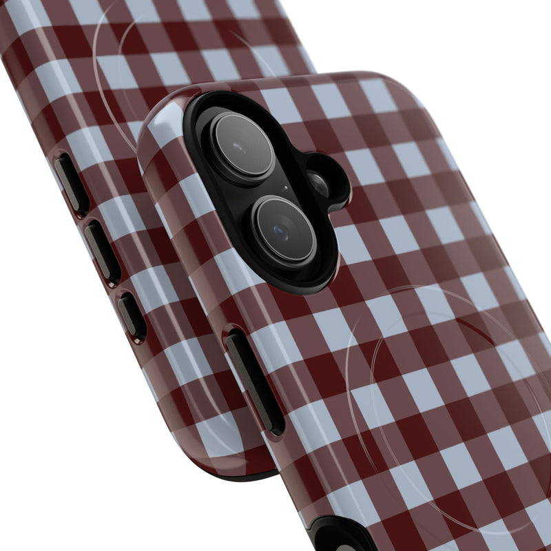 Blue & Cherry Gingham Magnetic Phone Case by etchd, view 87