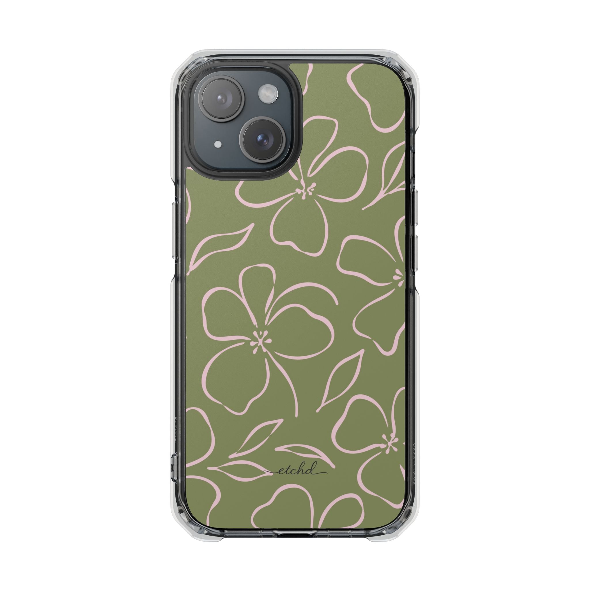 Green & Pink Floral Funda transparente magnética para móvil de etchd, vista 2