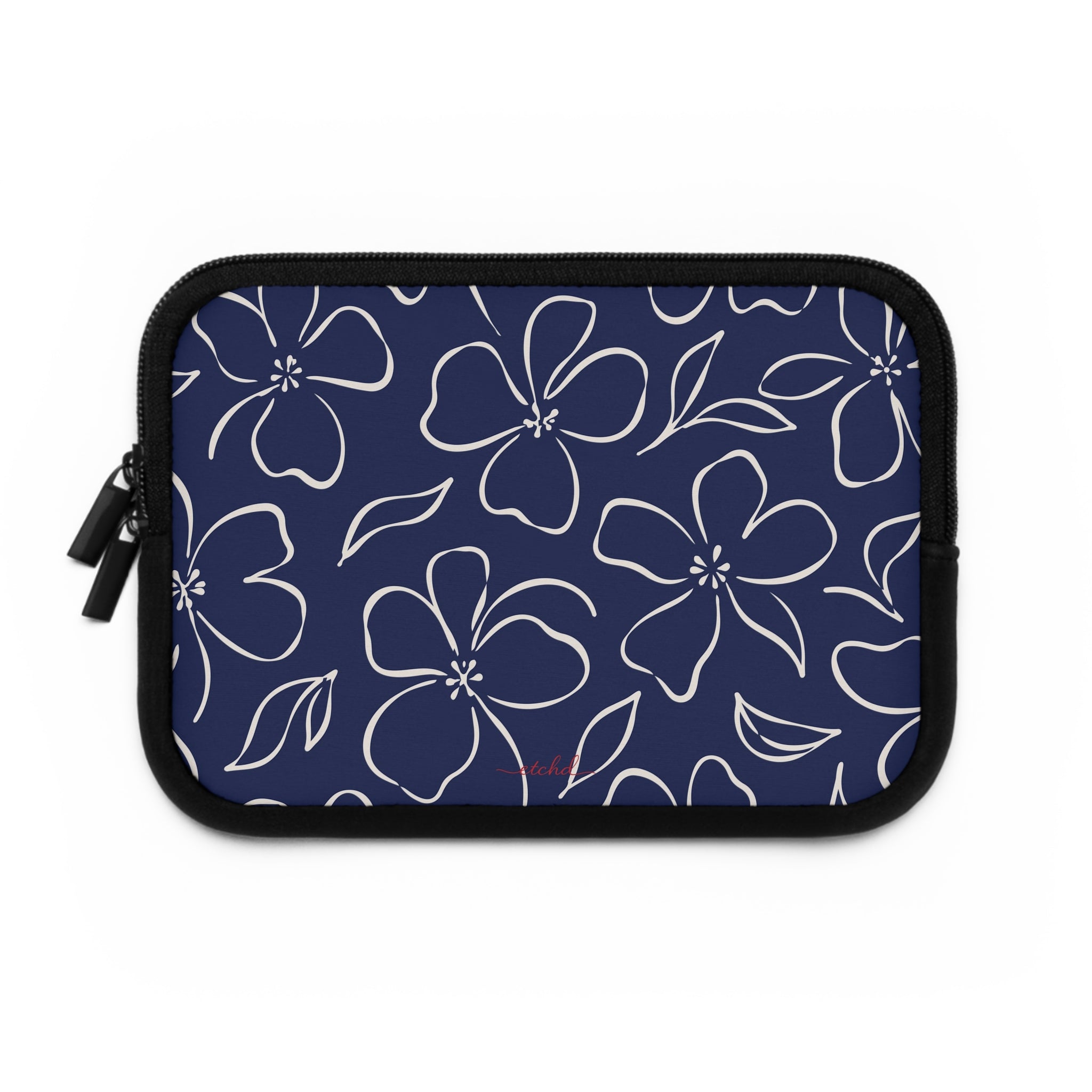 Navy & Cream Floral Laptop Sleeve by etchd, view 2