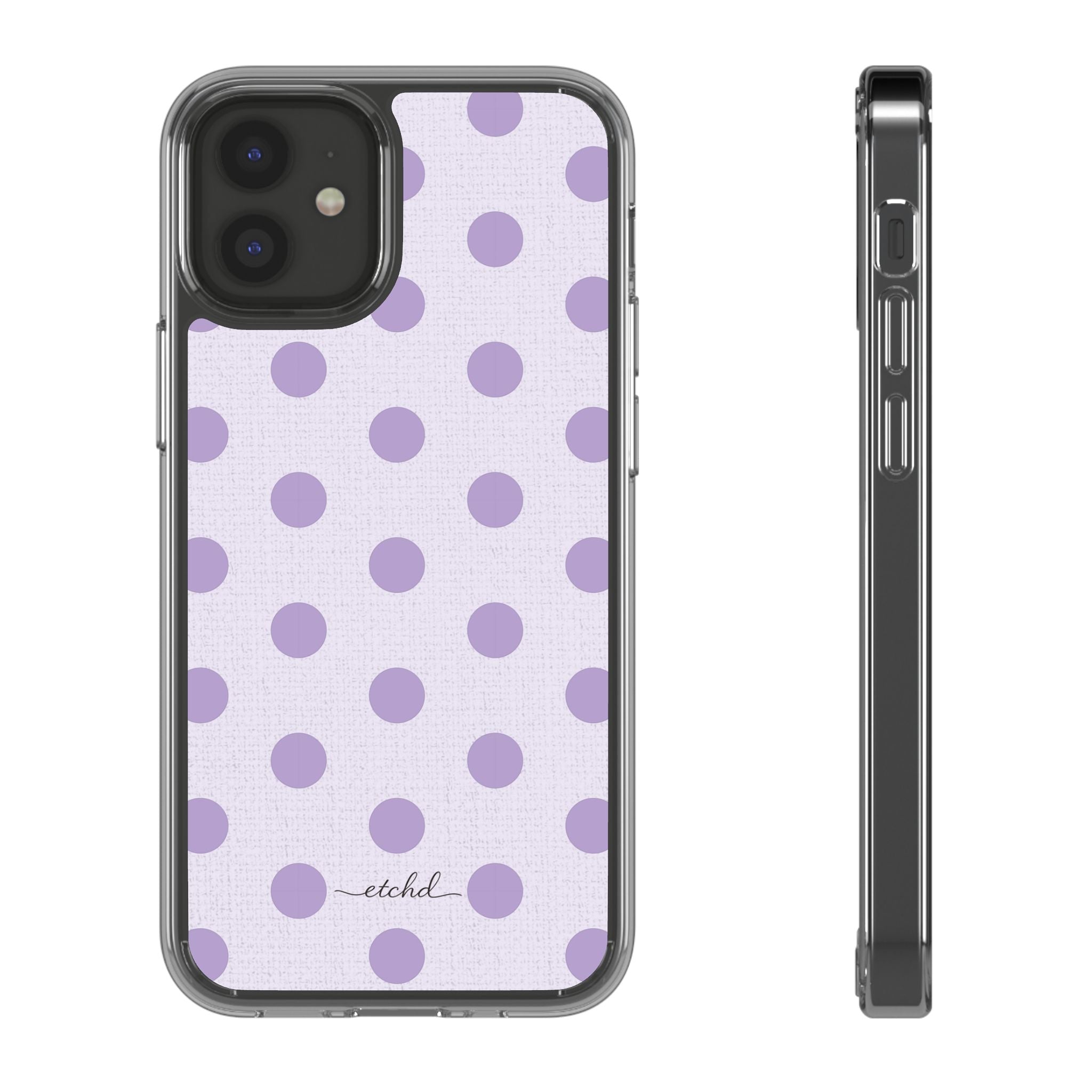 Lilac & Cream Polka Dot Clear Phone Case by etchd, view 2