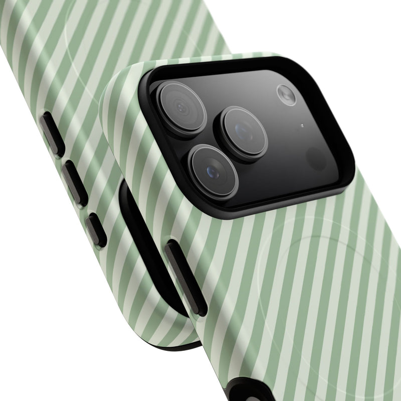 Sage & Cream Striped Diagonal Magnetic Phone Case by etchd, view 100