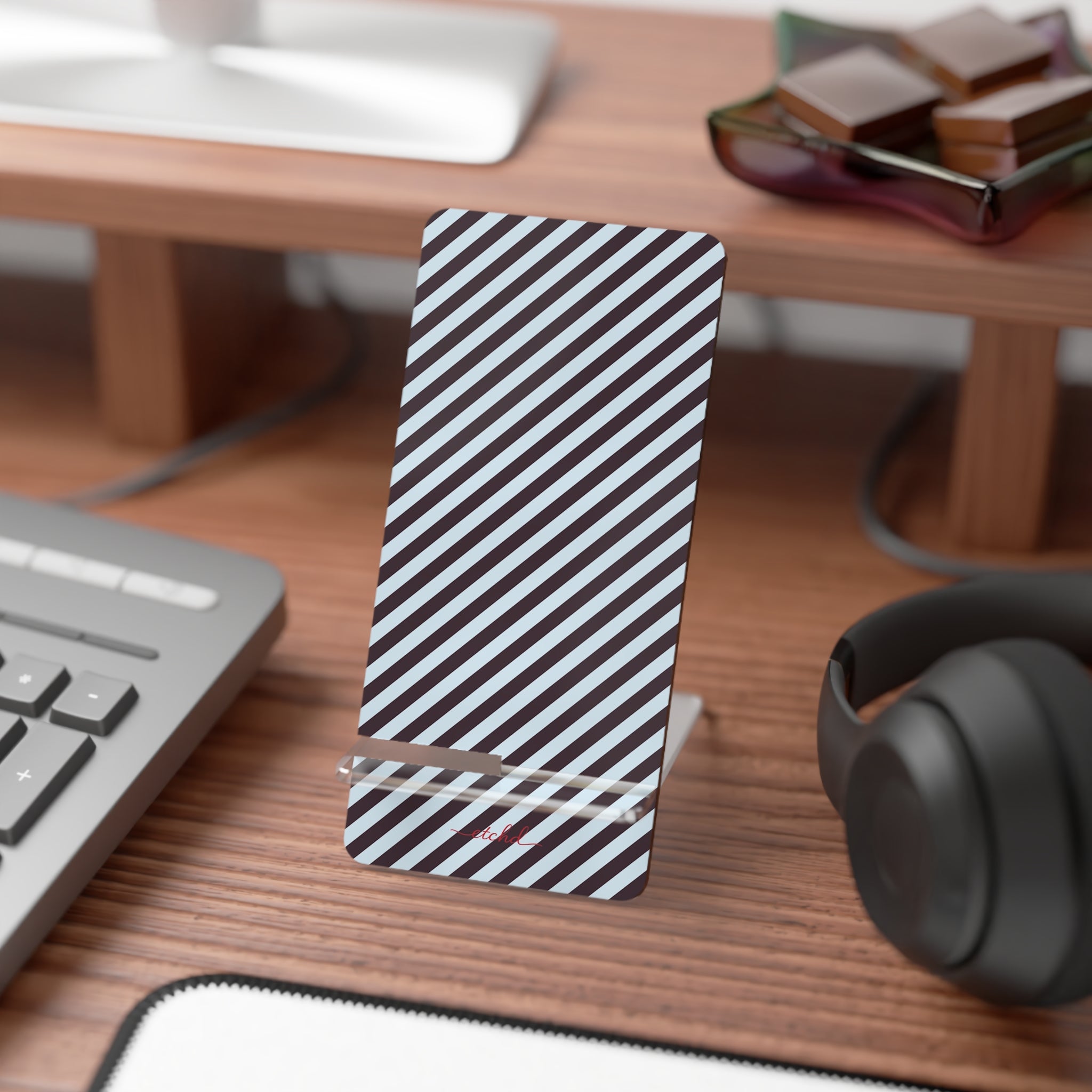 Plum & Blue Striped Diagonal Phone Stand by etchd, view 3