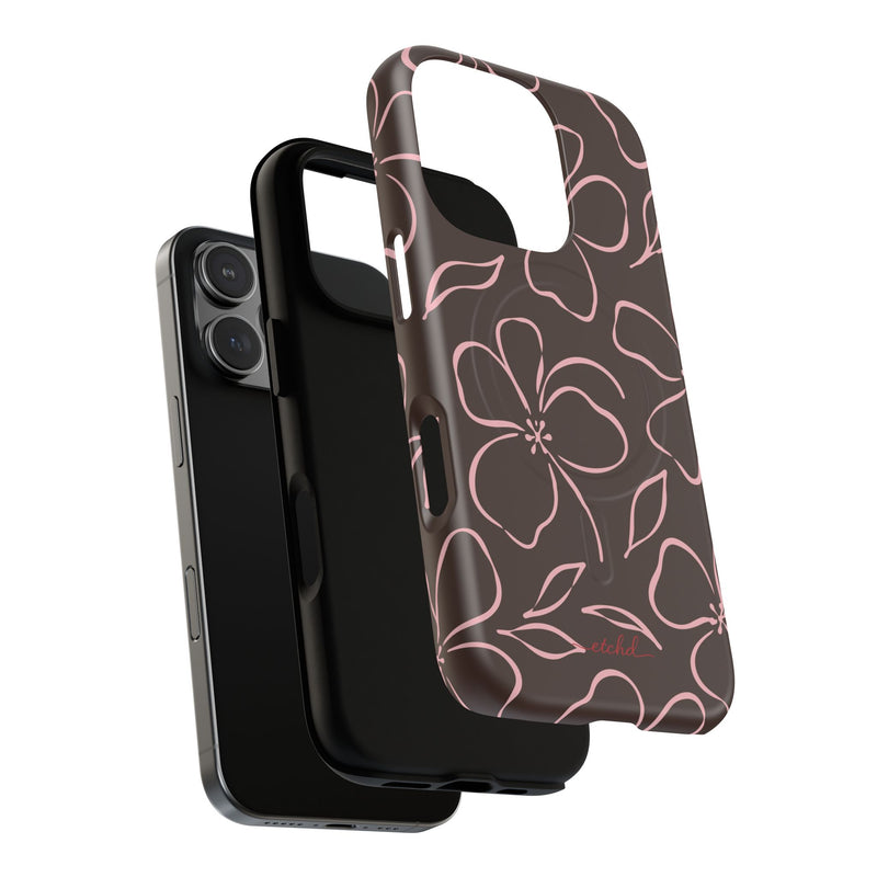 Espresso & Blush Floral Magnetic Phone Case by etchd, view 99