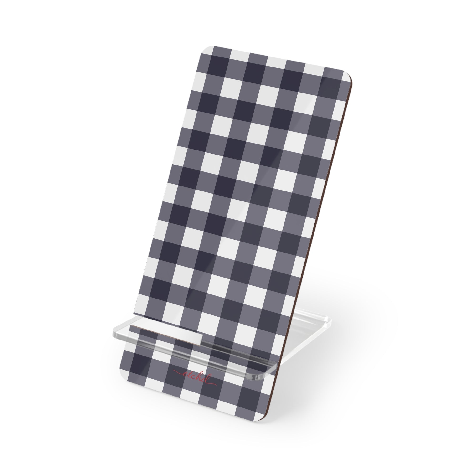 White & Navy Gingham Phone Stand by etchd