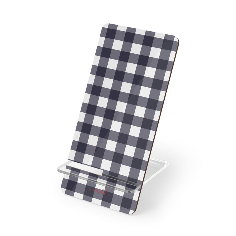 White & Navy Gingham Phone Stand by etchd