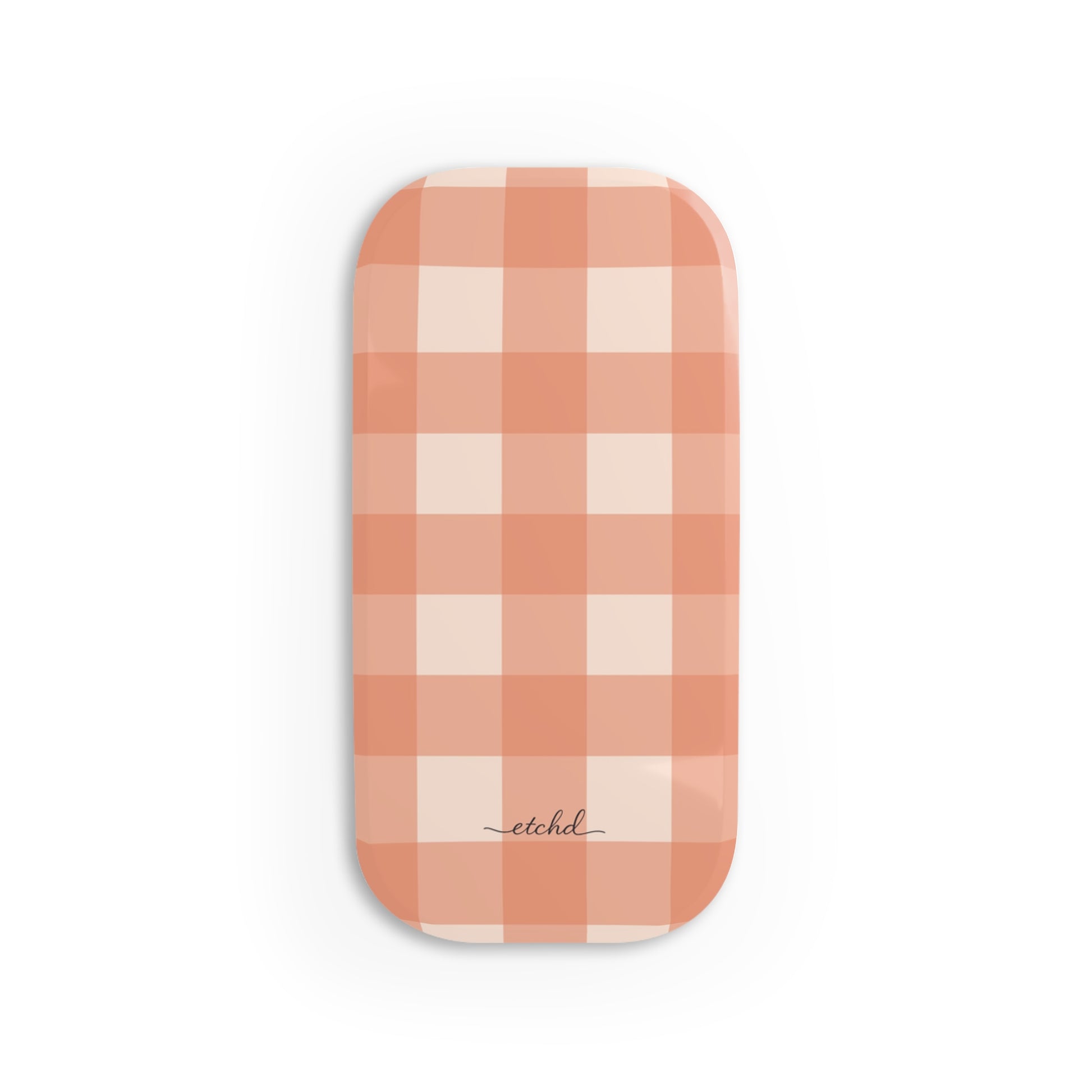 Coral & Cream Gingham Click-On Phone Grip by etchd