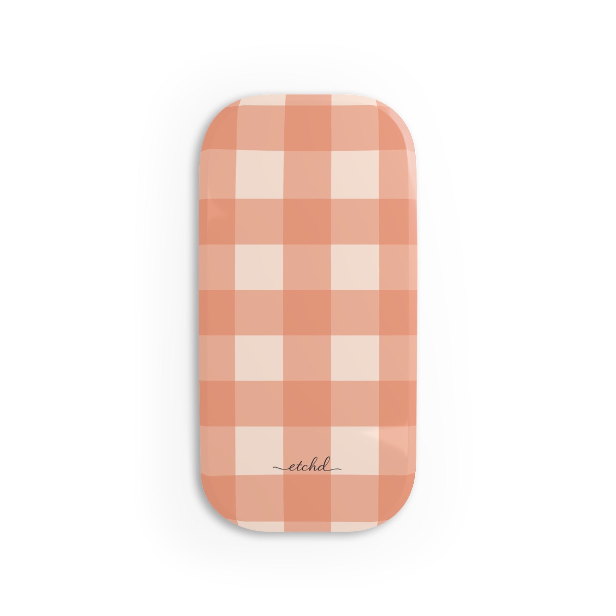 Coral & Cream Gingham Click-On Phone Grip by etchd