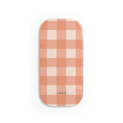 Coral & Cream Gingham Click-On Phone Grip by etchd