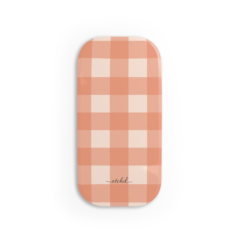 Coral & Cream Gingham Click-On Phone Grip by etchd
