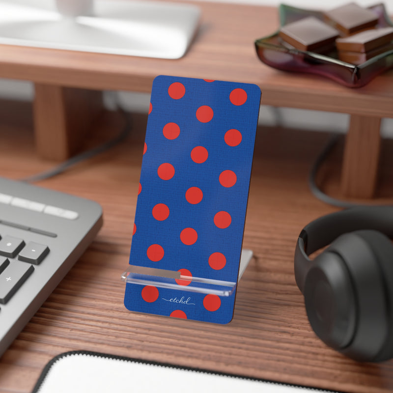 Poppy And Cobalt Polka Dot Phone Stand by etchd, view 3