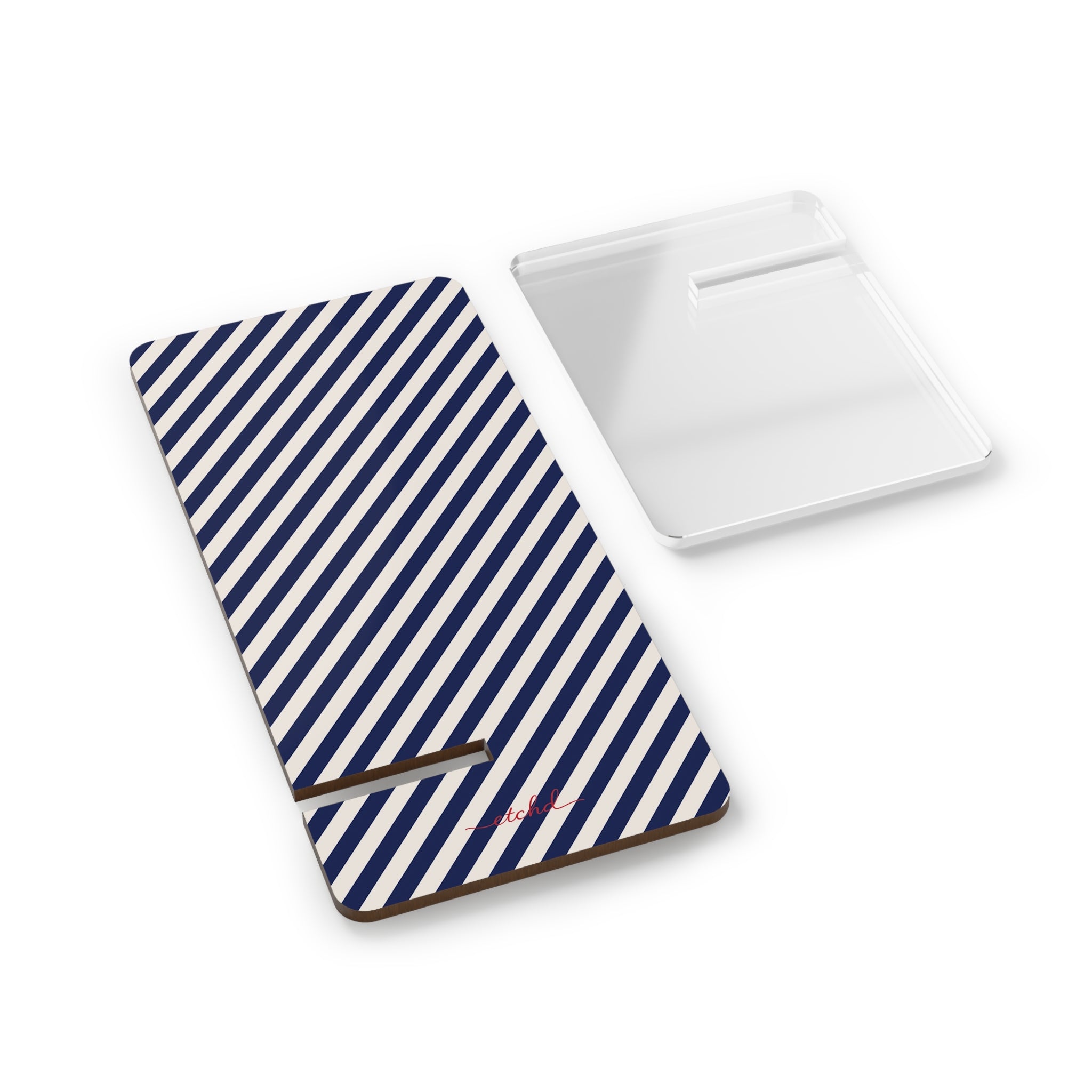 Navy & Cream Striped Diagonal Phone Stand by etchd, view 2