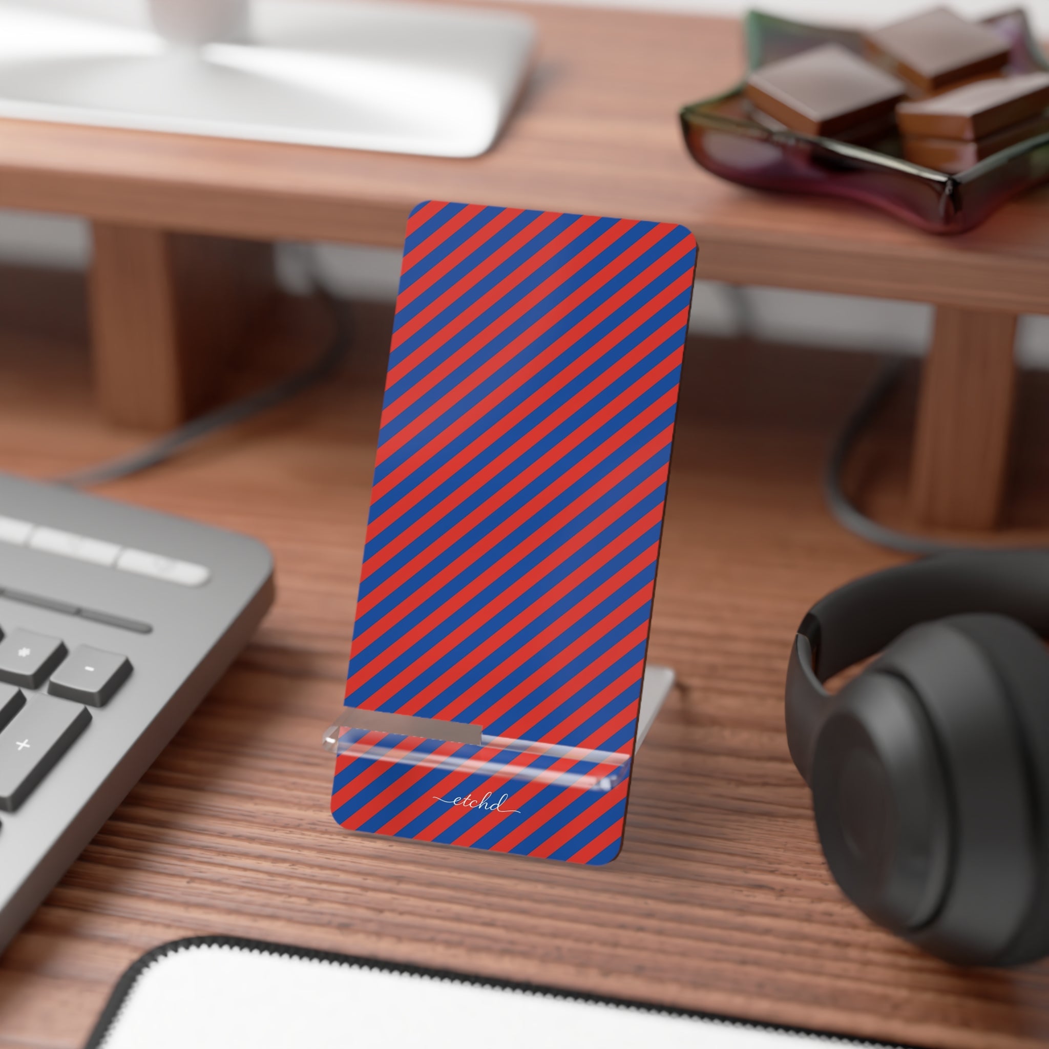 Cobalt And Poppy Diagonal Phone Stand by etchd, view 3