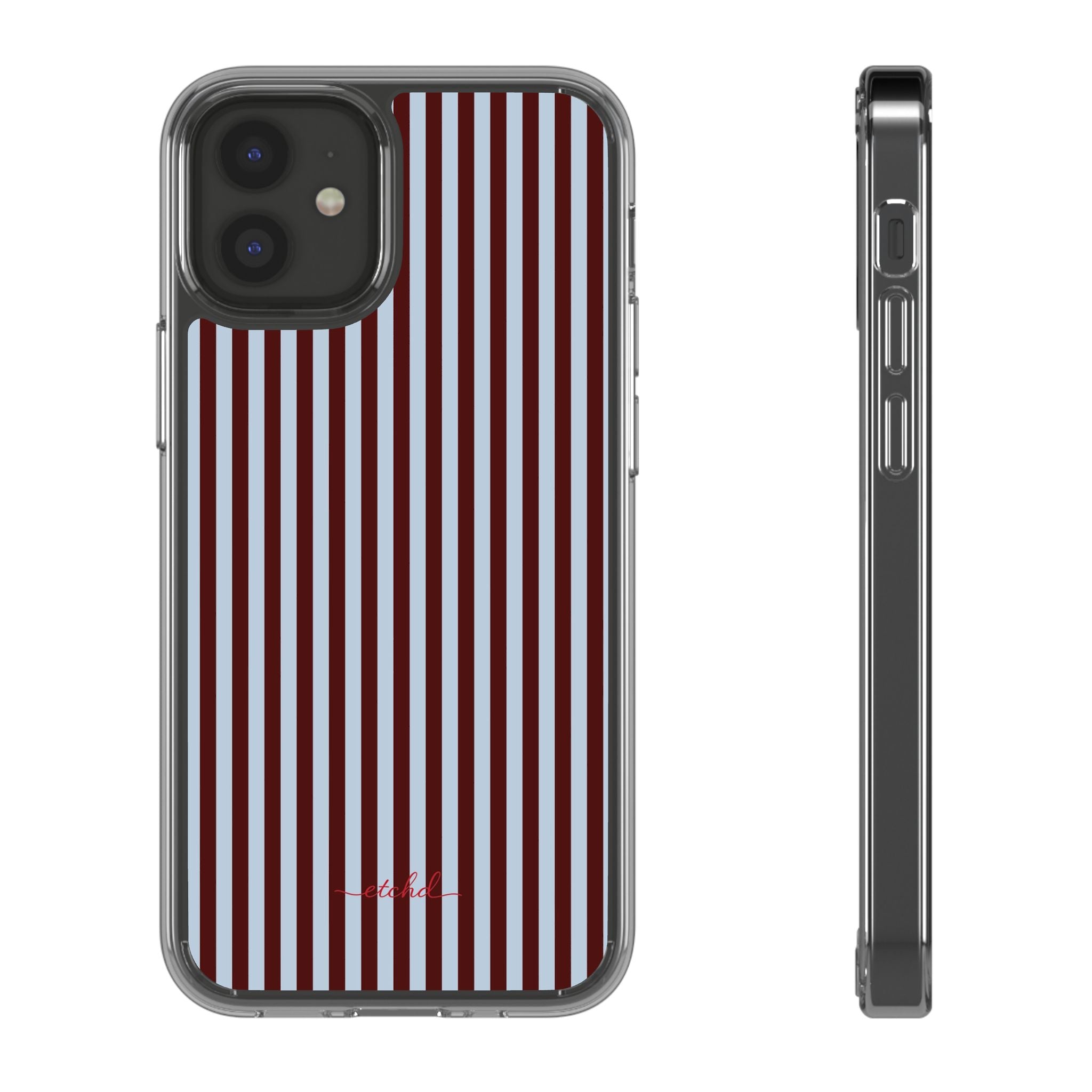 Blue & Cherry Striped Clear Phone Case by etchd, view 2