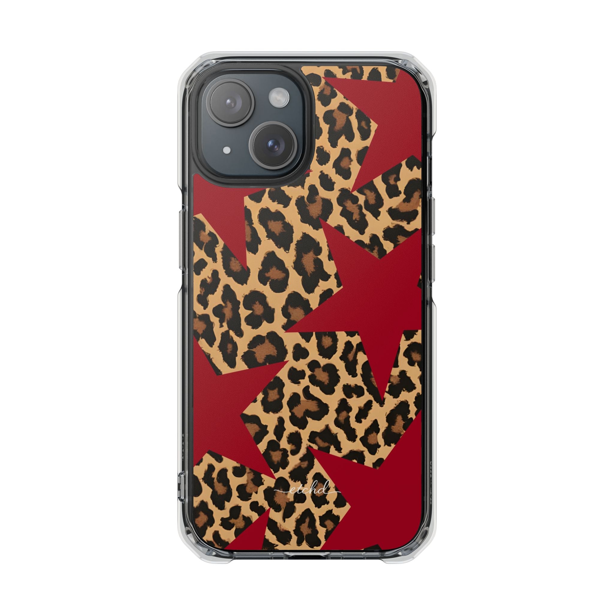 Leopard & Red Stars Clear Magnetic Phone Case by etchd, view 2