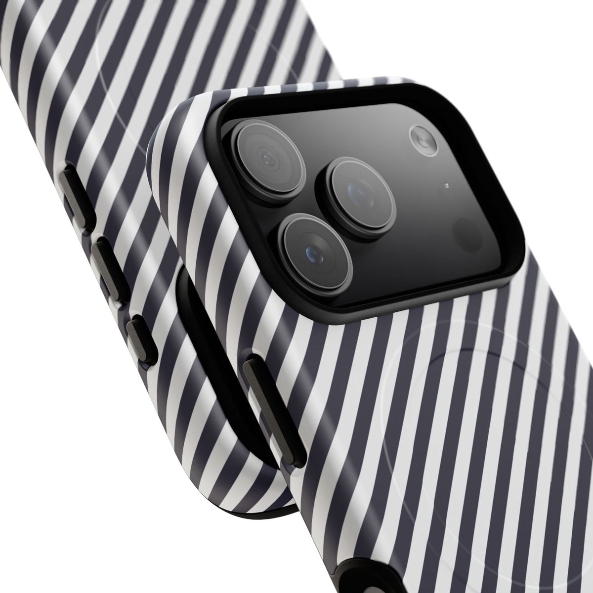 Navy & White Striped Diagonal Magnetic Phone Case by etchd, view 100