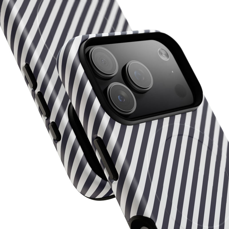 Navy & White Striped Diagonal Magnetic Phone Case by etchd, view 100